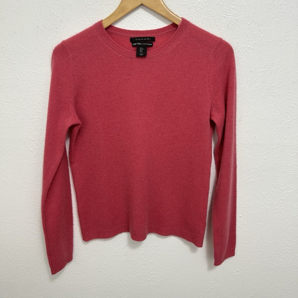 Tahari Sweater 100% Cashmere Pure Luxe Pullover Crew Neck Cozy Soft Pink Size S